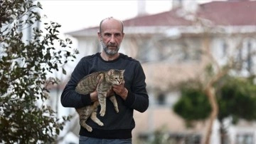 Emekli madenci deprem sahasında şahısların ve kedilerin dünyasına dokundu